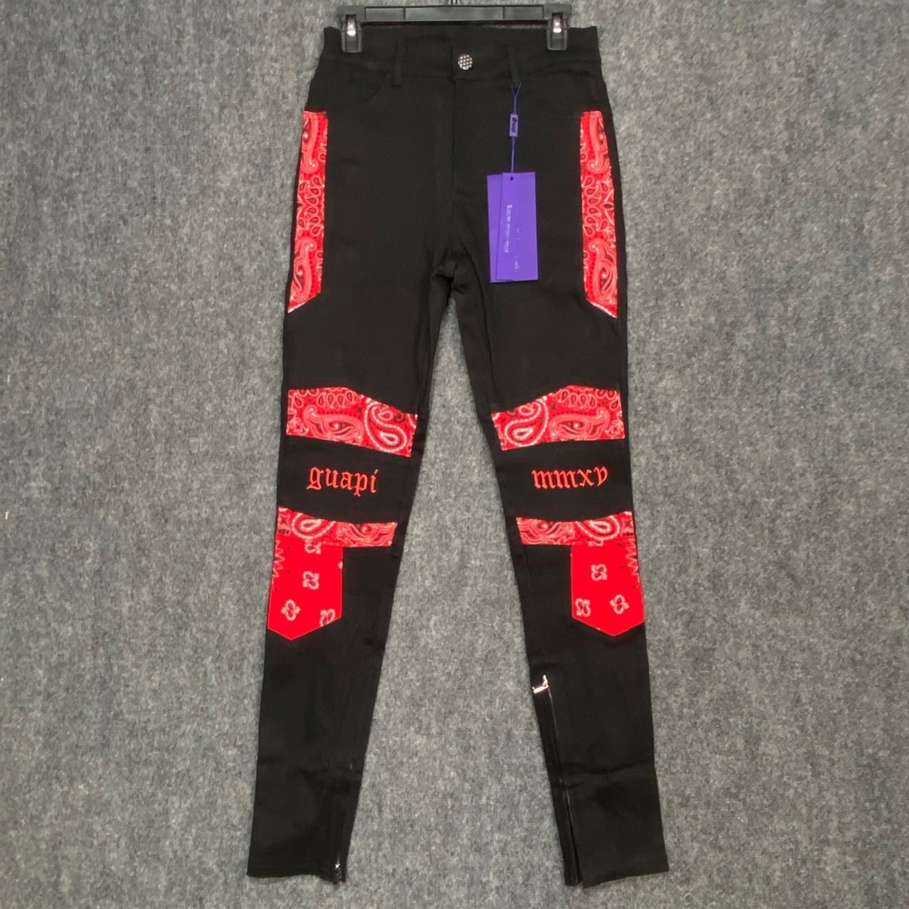 Guapi Blood Diamond Limited Edition Mens 30 Bandana Patchwork Black Denim Pants